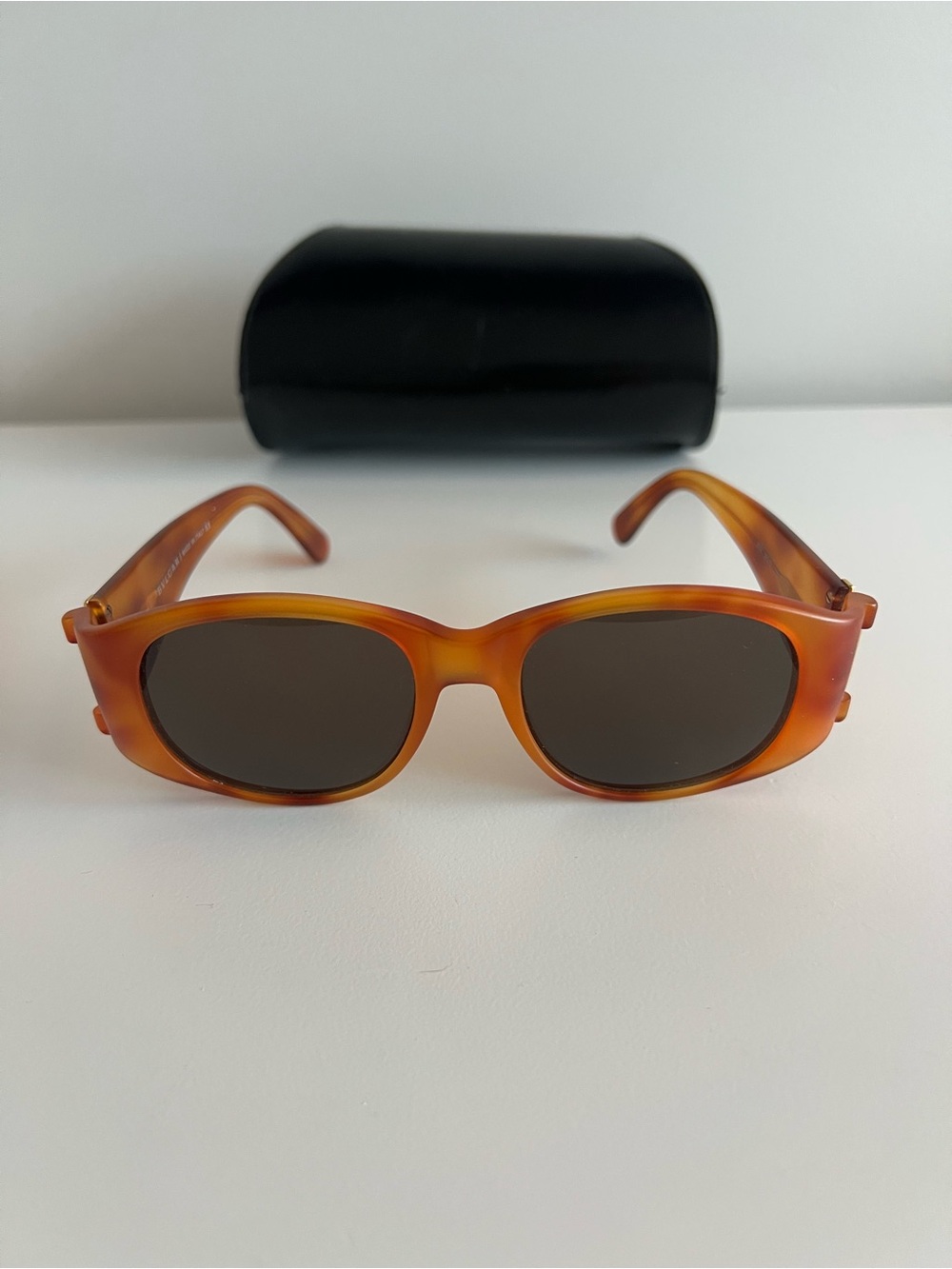 Bulgari Amber Tortoiseshell and Gold Logo Sunglass Temple